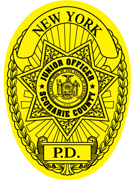 City Police Department badge design for a Junior Officer sticker featuring an oval layout with a star, laurel wreath, and 'P.D.