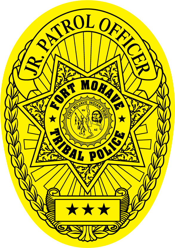 City Police Department badge design for a Junior Officer sticker featuring an oval layout with a star, laurel wreath, and 'P.D.