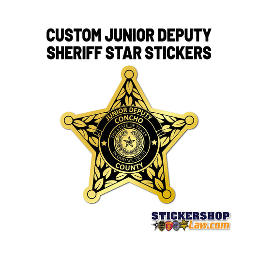 Junior Deputy Stickers - 500+ Custom Sheriff Star Labels -  Customize Your Own Text - Free Proof Before Printing | StickerShopLaw.com
