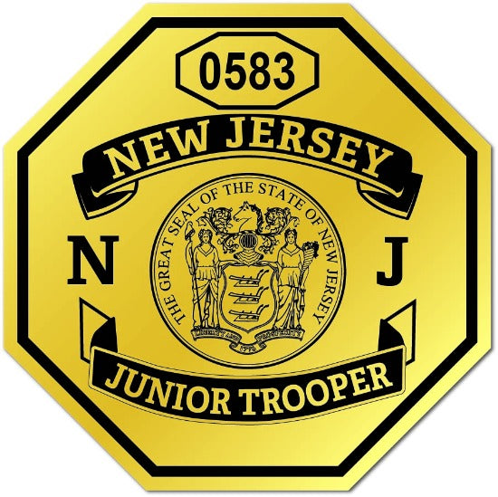 Gold Junior Trooper State Police Department Badge Sticker Safety Custom Octagon Shape 