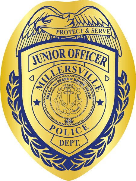 Gold foil badge sticker with eagle holding ribbon with Junior Officer