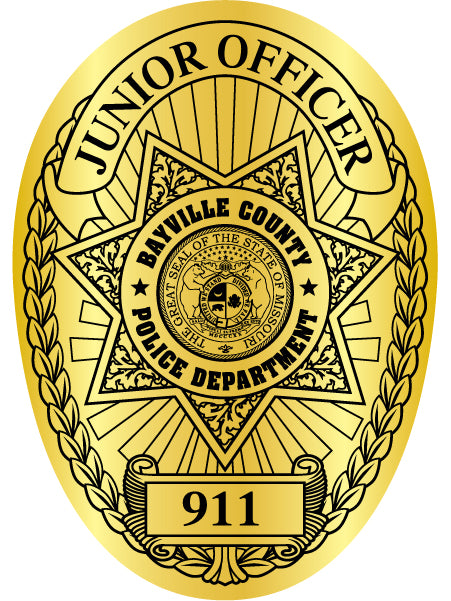 Custom Printed Oval Gold badge sticker with Junior Officer and County Police Department