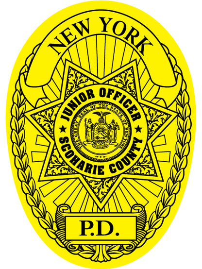 City Police Department badge design for a Junior Officer sticker featuring an oval layout with a star, laurel wreath, and 'P.D.