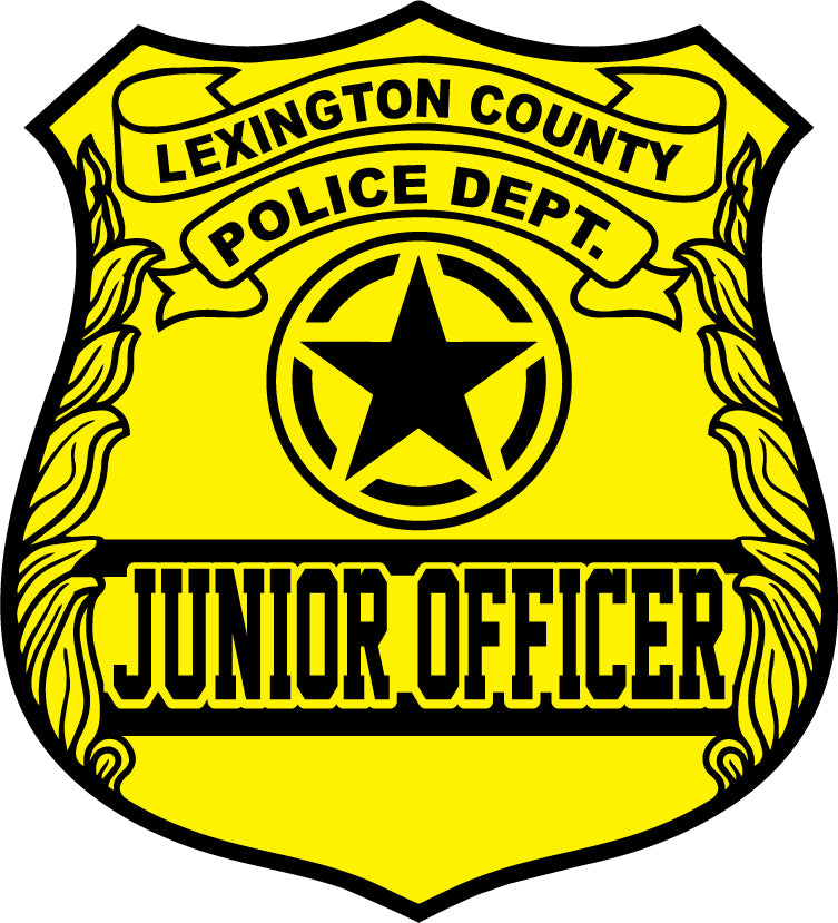 County Police Dept. Junior Officer badge with yellow background and black text
