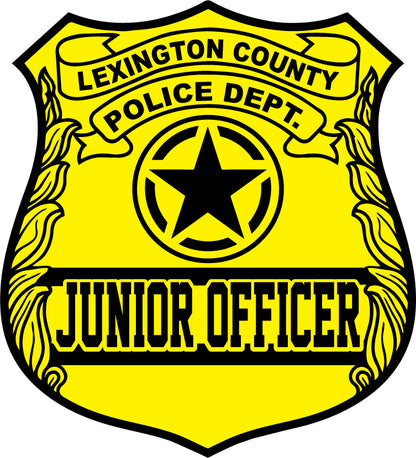 County Police Dept. Junior Officer badge with yellow background and black text