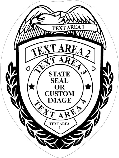 Black and white badge sticker template design with text areas and a central circle
