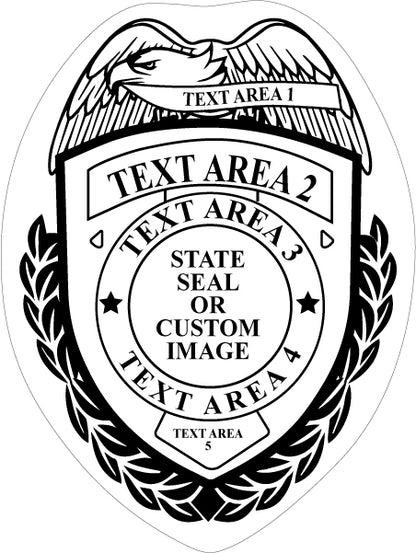 Black and white badge sticker template design with text areas and a central circle
