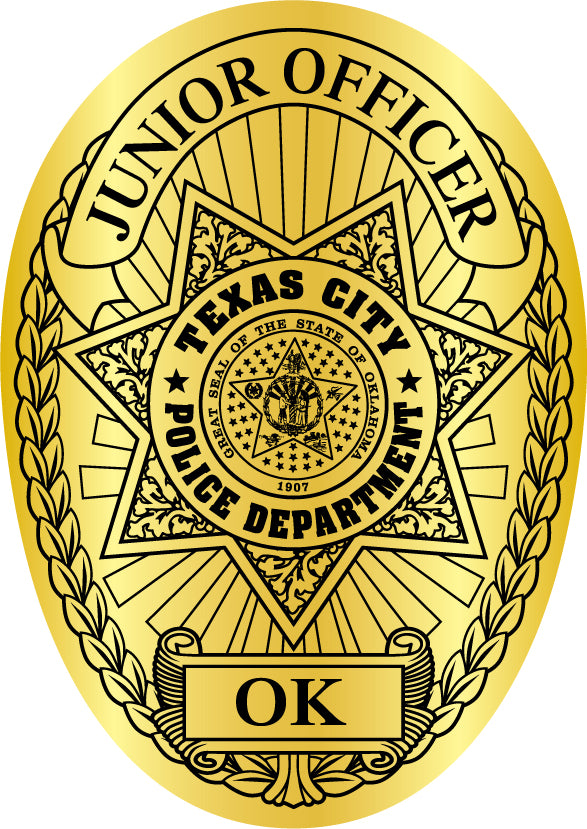 Gold badge with 'Junior Officer' and 'County Police Department' text v