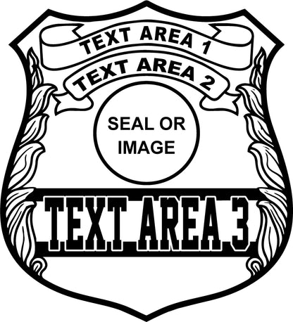 Blank police badge template with customizable text areas