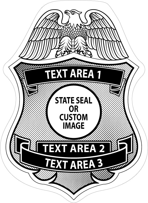 Custom police badge stickers with an eagle at the top.