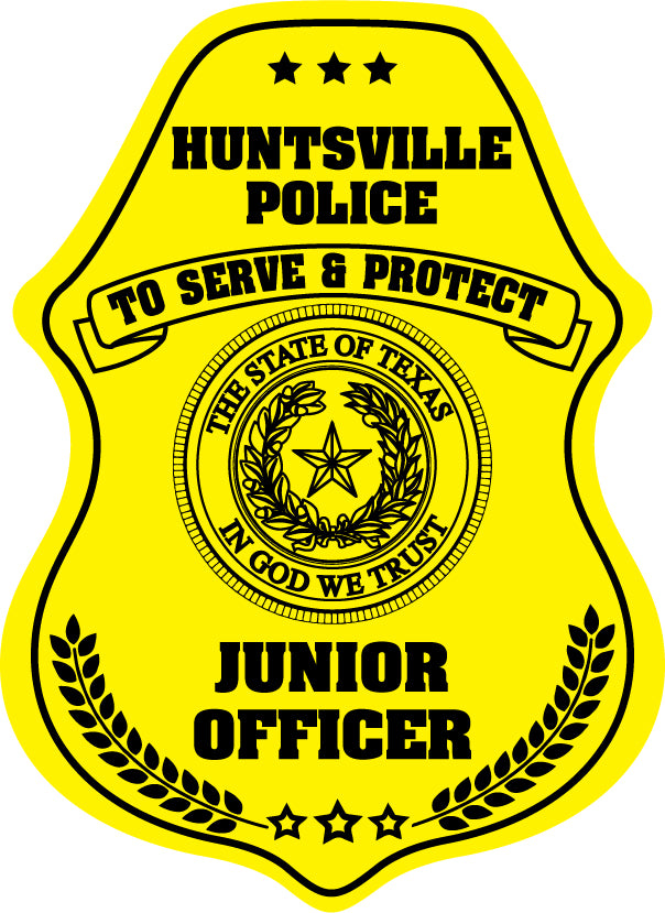 Police Junior Officer badge with yellow background and black text