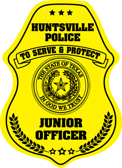Police Junior Officer badge with yellow background and black text