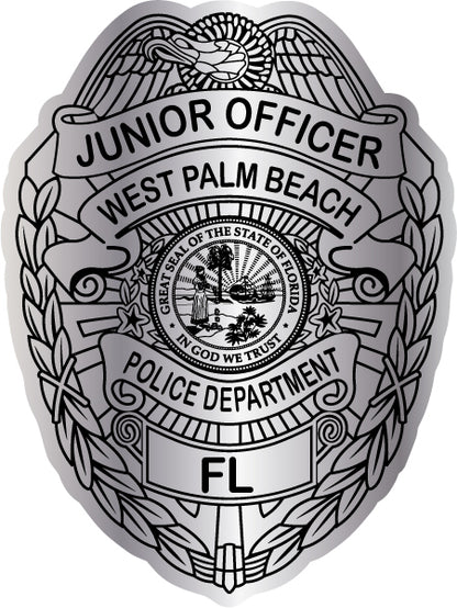 Junior Officer & Junior Police Metallic Silver Foil Kid Badge Stickers (Item #109)