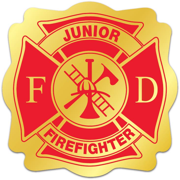 Gold Junior Firefighter Badge Sticker Fire Dept. Custom Text