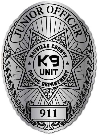 Silver K9 Unit Deputy Police Badge Sticker Custom Text