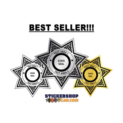 Custom Sheriff Star Stickers - 500 - 15,000 7pt Stars - Free Proofs - Gold/Silver/White Labels - BEST SELLER | StickerShopLaw.com