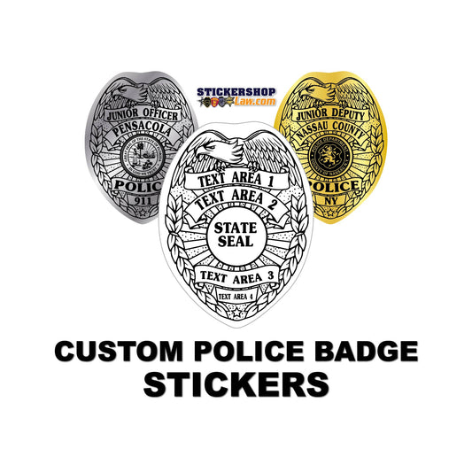 Junior Officer Police Stickers - 500+ Custom Police Badge Stickers - Free Proofs Before Printing - Gold/Silver/White | StickerShopLaw.com