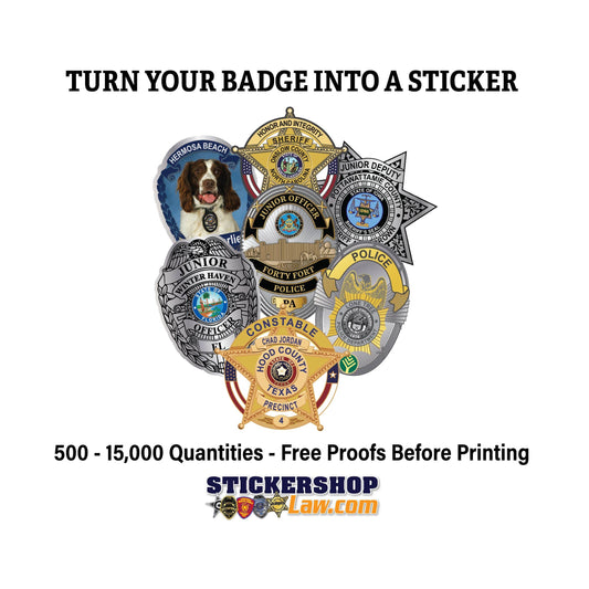 Custom Badge Stickers - 500+ Law Enforcement Stickers - Full Color - Free Proof Before Printing - Free Recreation - White/Silver/Gold Labels
