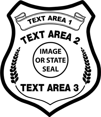 Template of a police badge with labeled text areas for customization